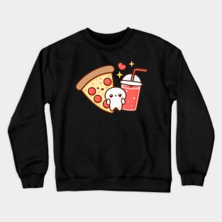 Kawaii Pepperoni Pizza and Drink | Design for Pizza Lovers | Cute Kawaii Food Art Crewneck Sweatshirt